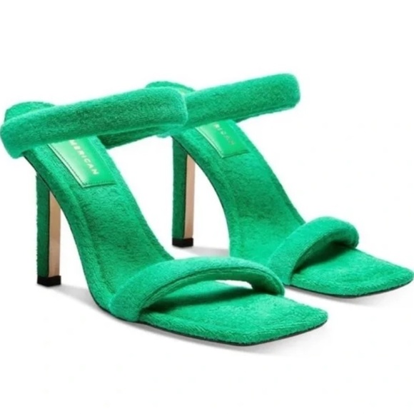 Good American Shoes - NEW Good American Women's Terry Slip On Green & Gold High Heel Sandals Size 8.5